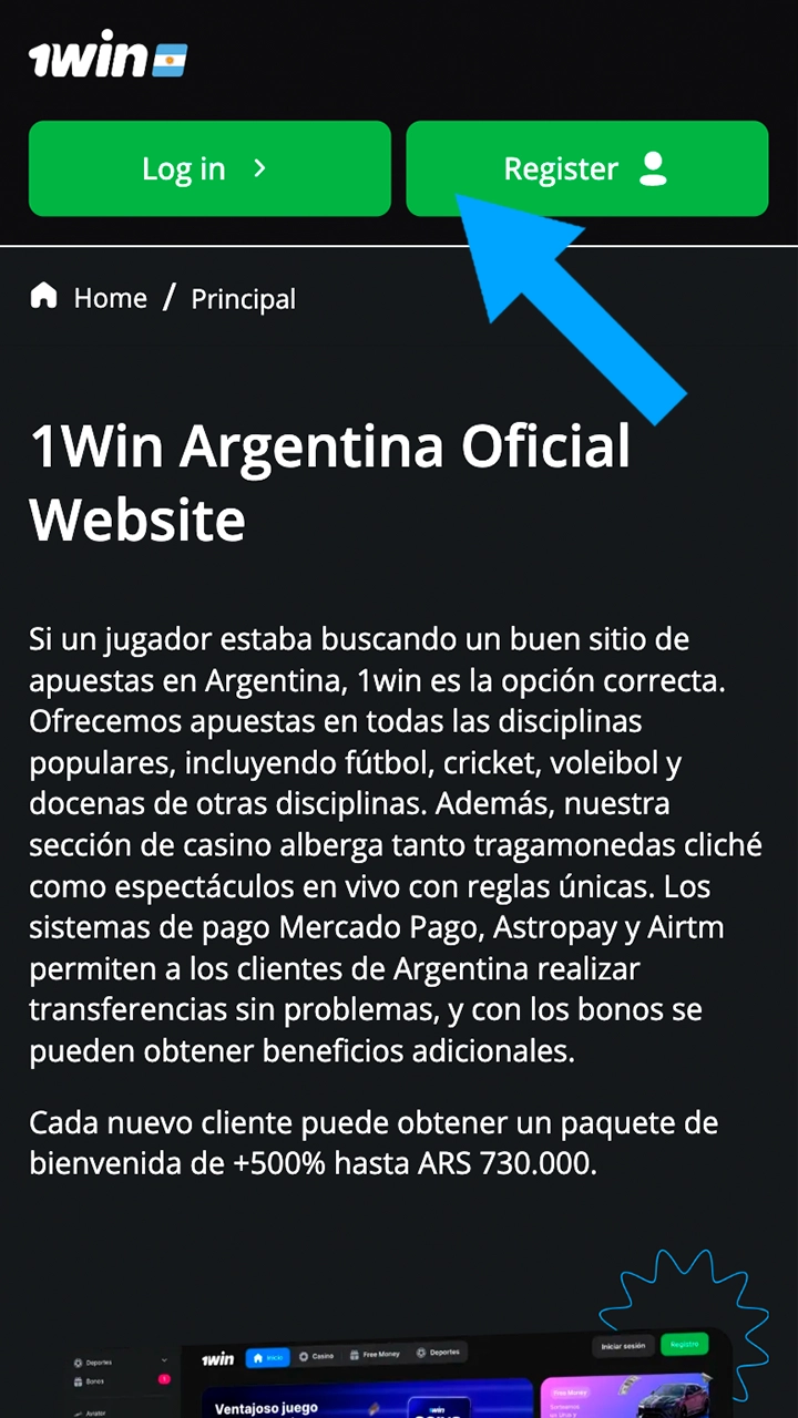 Proceda al registro en 1win desde esta página haciendo clic en el botón.