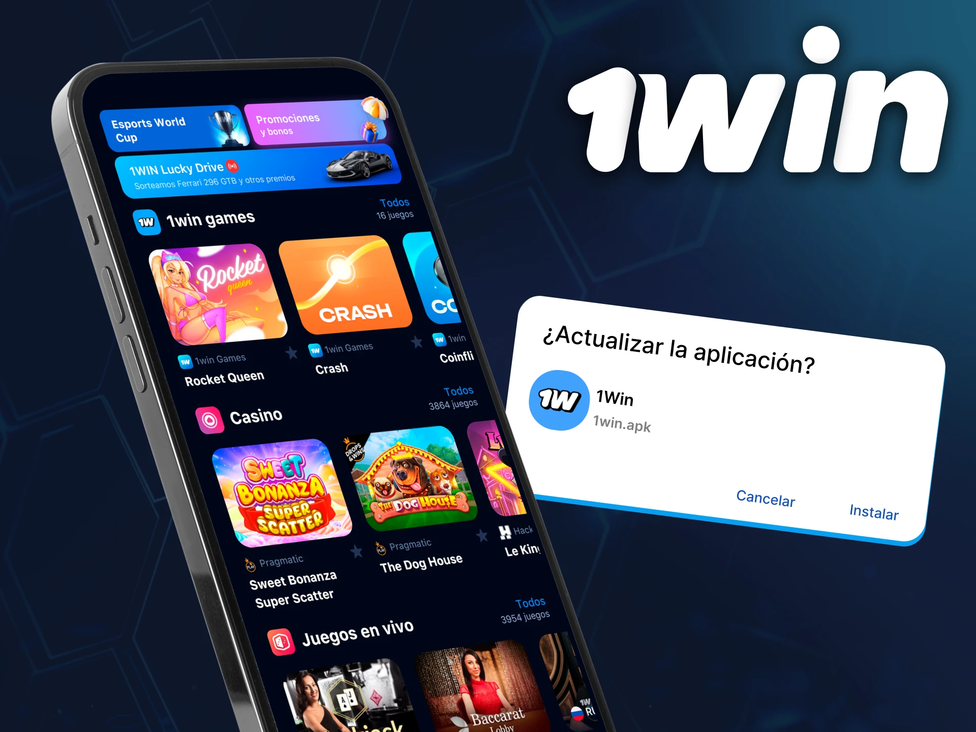 La aplicación de 1win Argentina recibe notificaciones automáticas de actualizaciones.