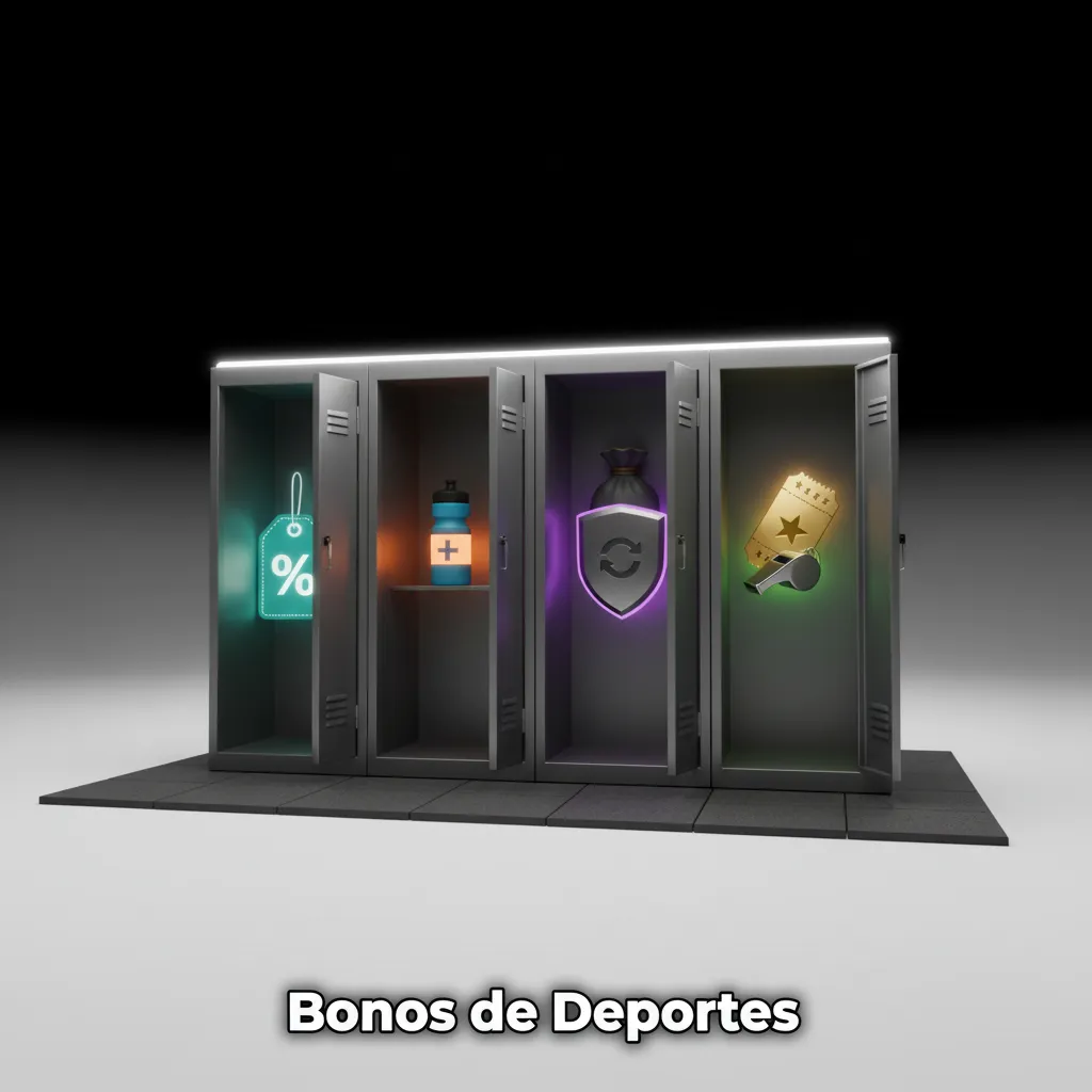 Infografía de bonos deportivos: freebet tras primer depósito, seguro de combinadas, cuotas mejoradas y cashback semanal.