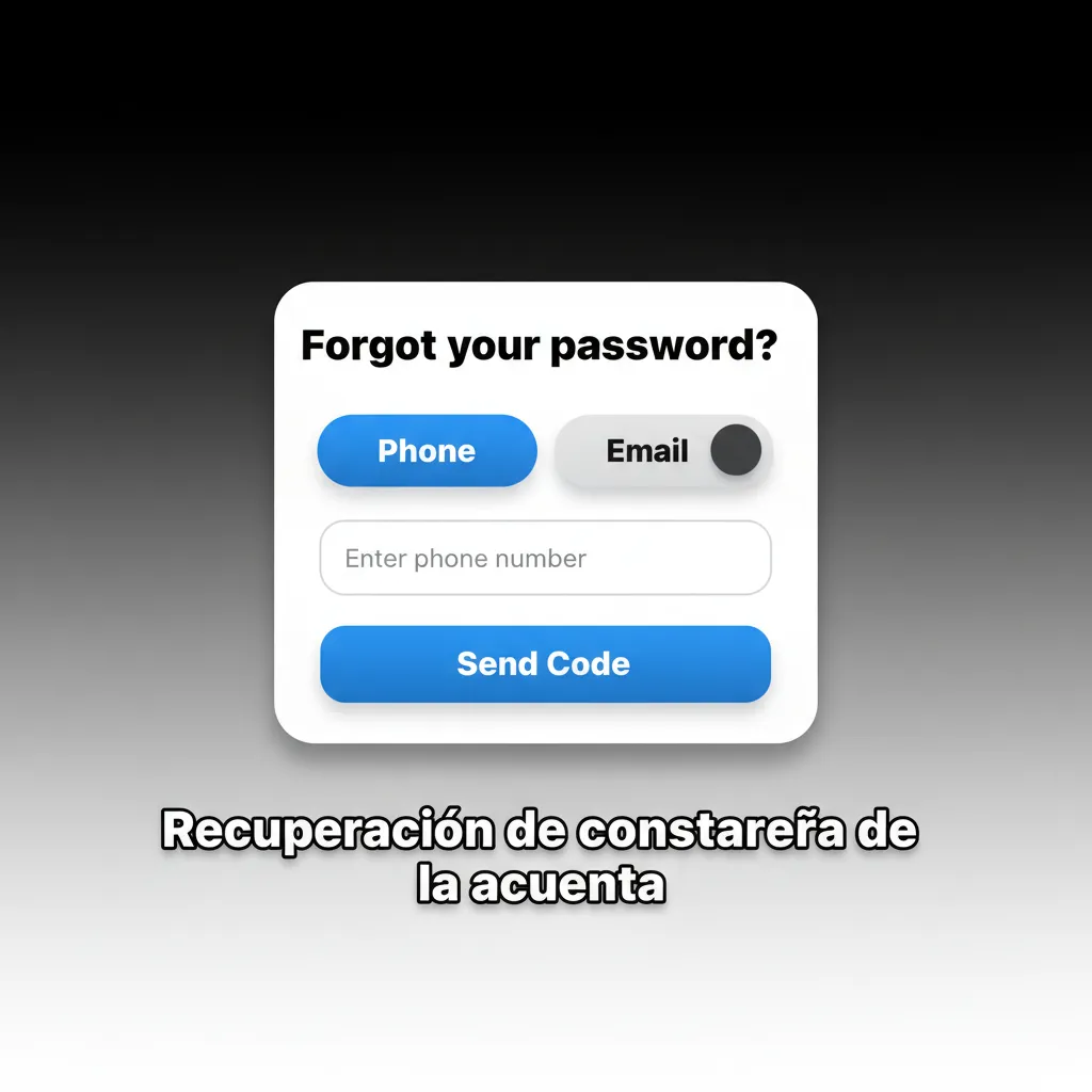 Pantalla de recuperación de contraseña con opciones email o SMS, código de verificación y activación de 2FA
