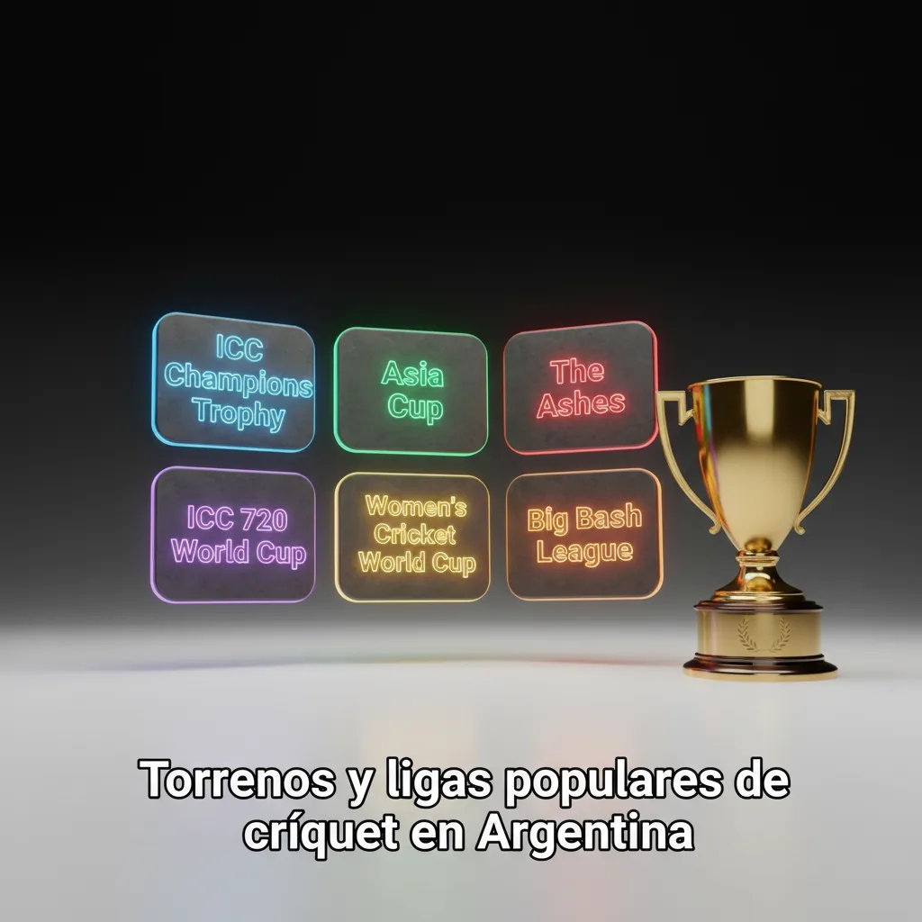 Infografía de torneos de críquet en Argentina: Mundial, T20, Ashes, IPL, BBL y CPL, con mercados y apuestas en vivo.
