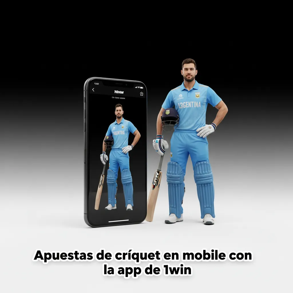 Pantalla de la app 1win en un móvil mostrando apuestas de críquet, cuotas en vivo y mercados pre‑partido