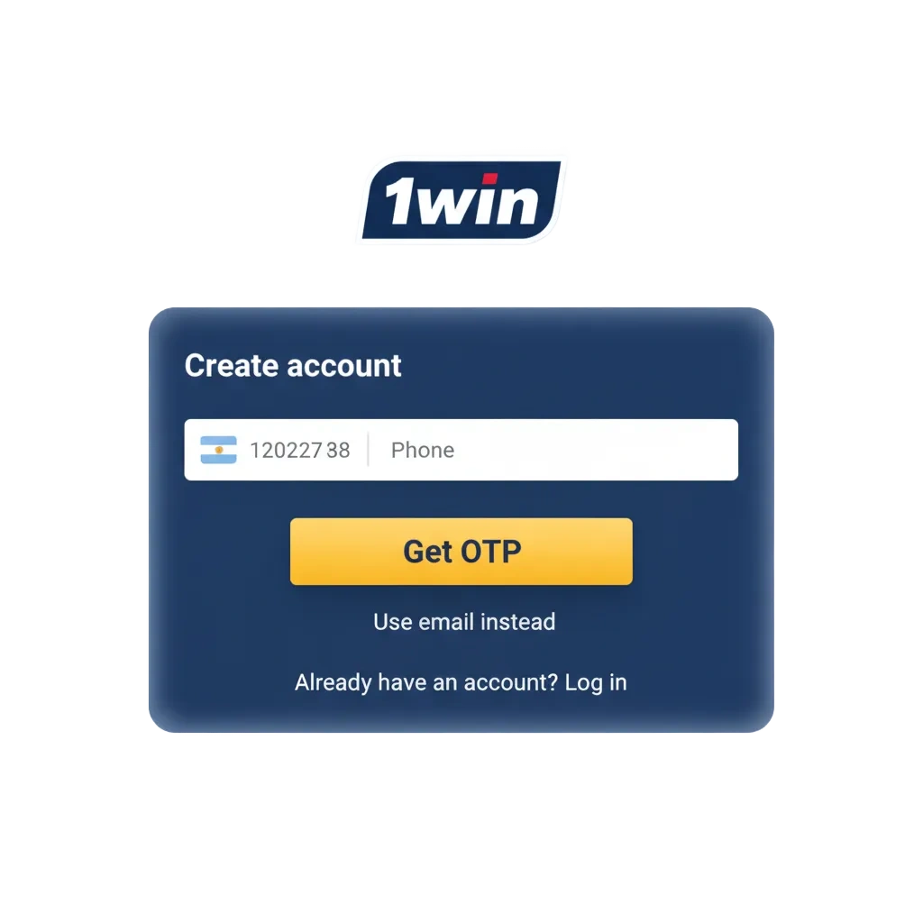 Guía visual del proceso de registro, inicio de sesión y verificación en 1win Argentina; bono +100% hasta $520.45/€447.45.